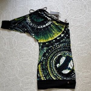 NWT. Vintage Roberto Cavalli Green and Black Patterned Dress